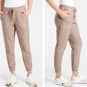 Athleta Farallon Jogger Pants Tan Pockets Mocha Latte Cotton Size 2
